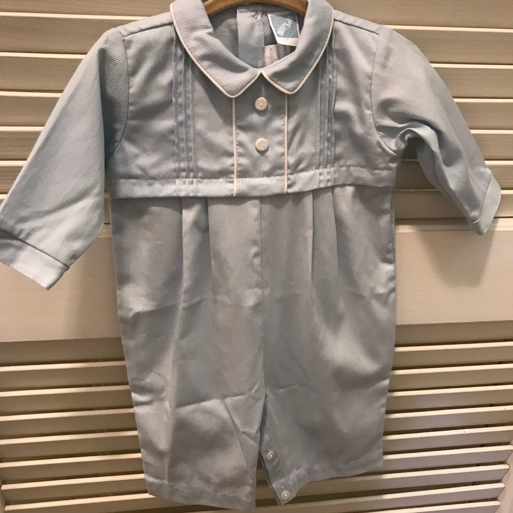 Light blue baby boy classic traditional romper